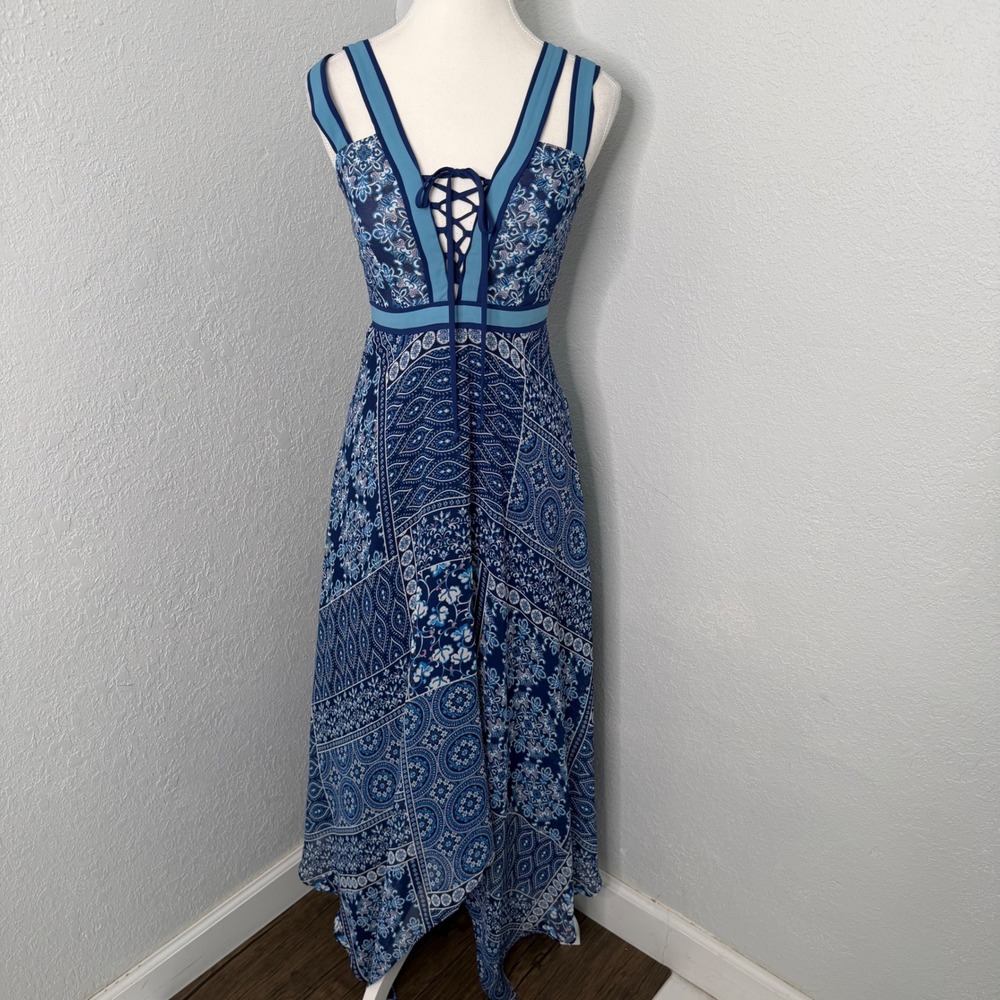 BCBG Maxazria Paisley Handkerchief Dress Blue Size 0